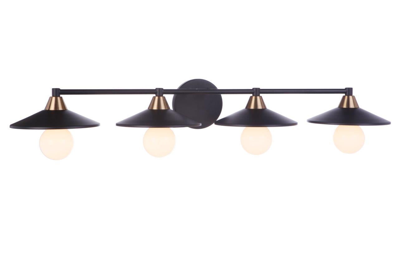 Isaac 4 Light Vanity in Flat Black / Satin Brass