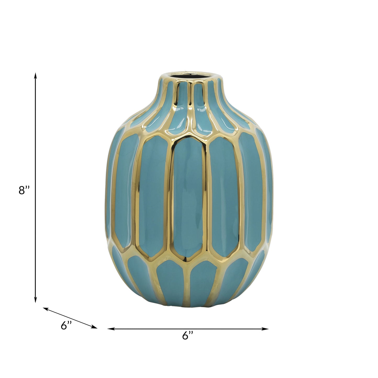 Turquoise/gold Ceramic Vase 8"