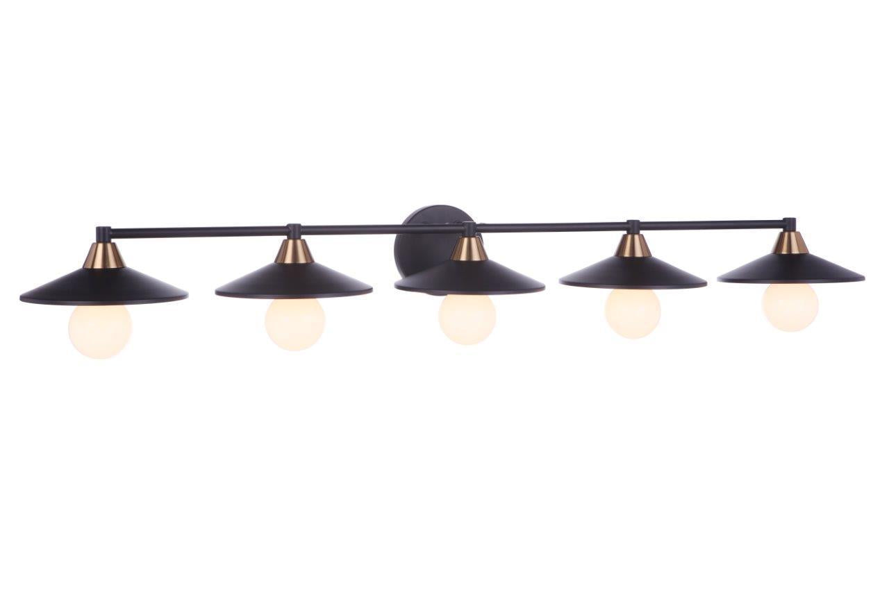 Isaac 5 Light Vanity in Flat Black / Satin Brass