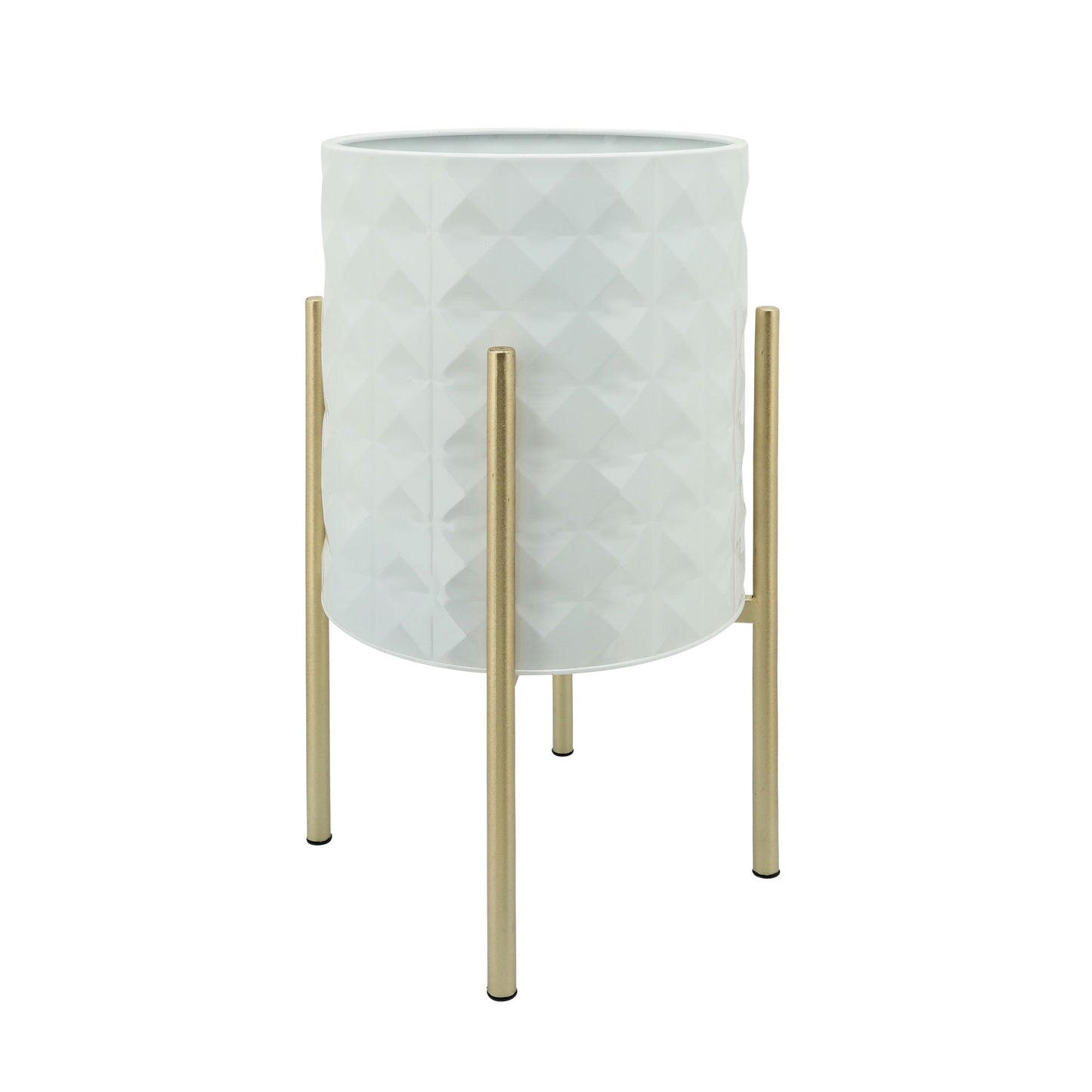 S/2 Diamond Planters In Metal Stand, White