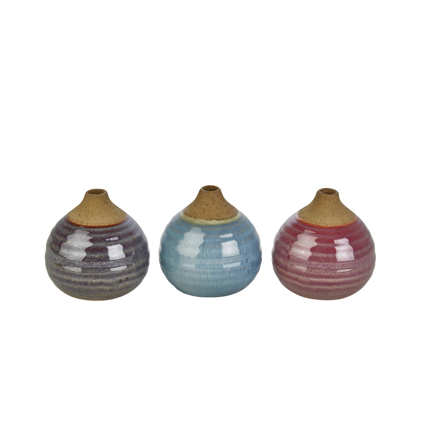 S/3 Glazed Bud Vases, Purple/blue/pink