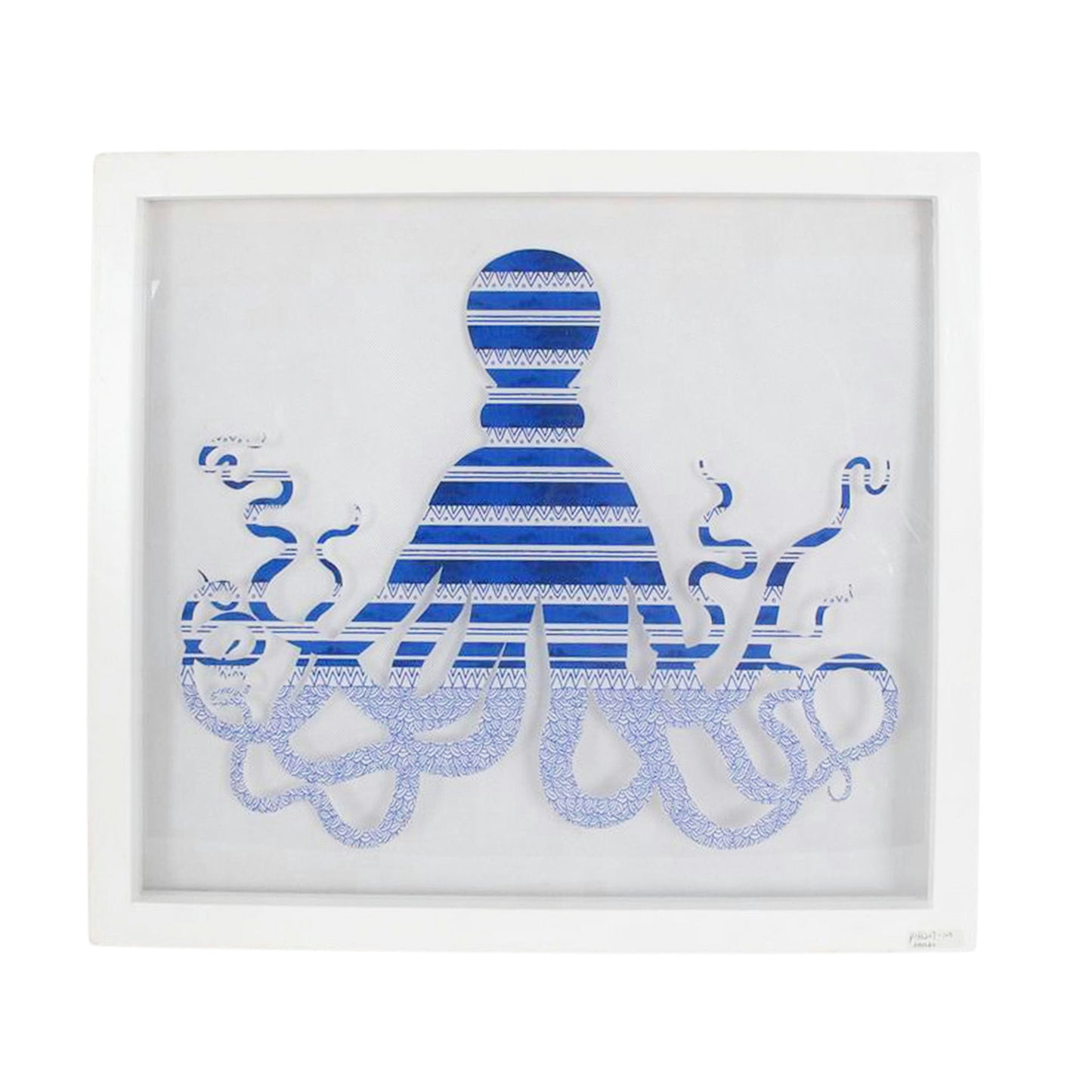 White Framed Blue Octopus Art