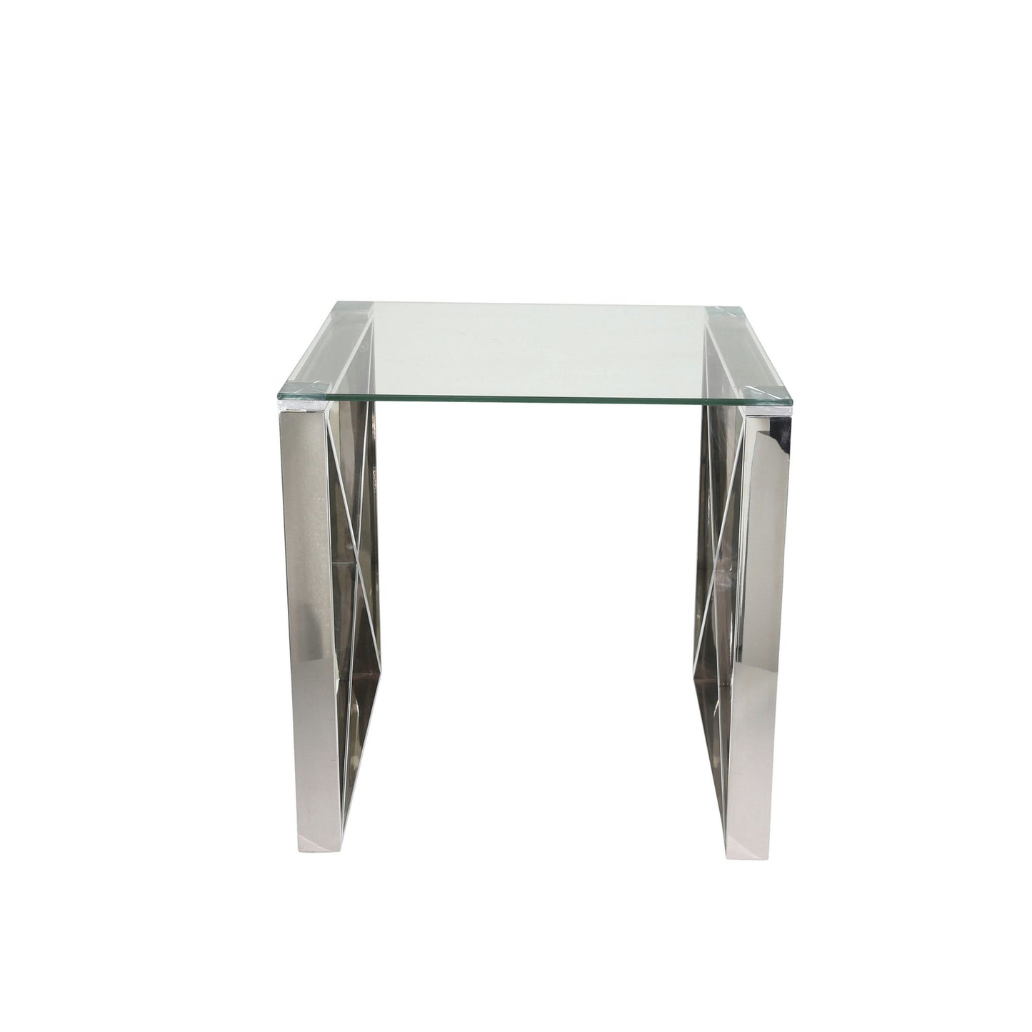 Silver Metal/glass Accent Table, Kd, X pattern