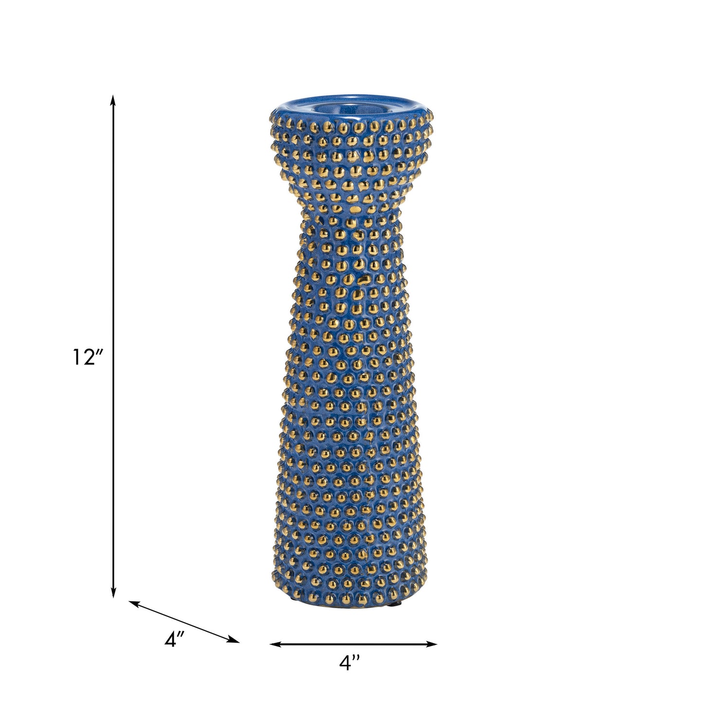 Spiked Navy/gold Ceramic Candle Holder 12"