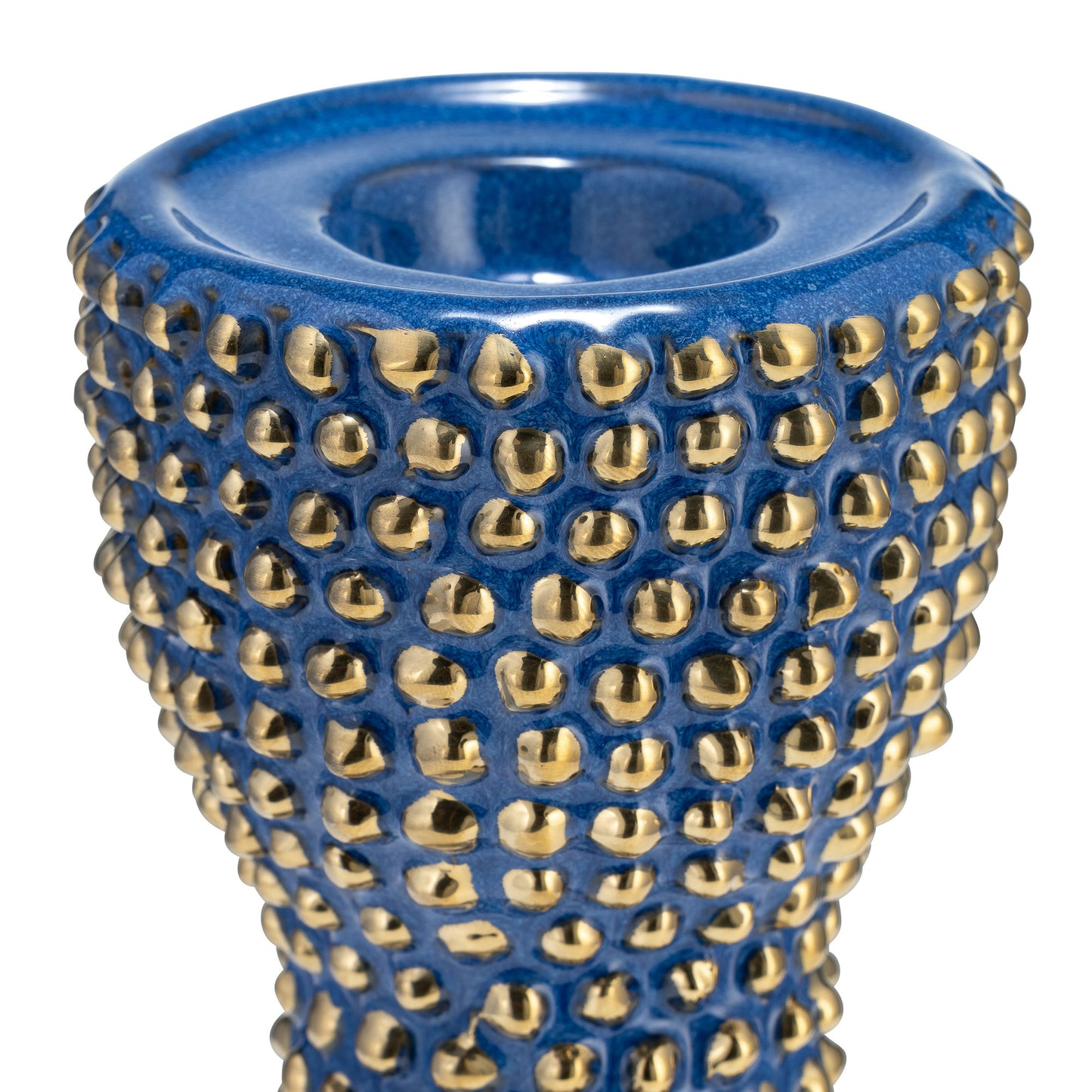 Spiked Navy/gold Ceramic Candle Holder 16"