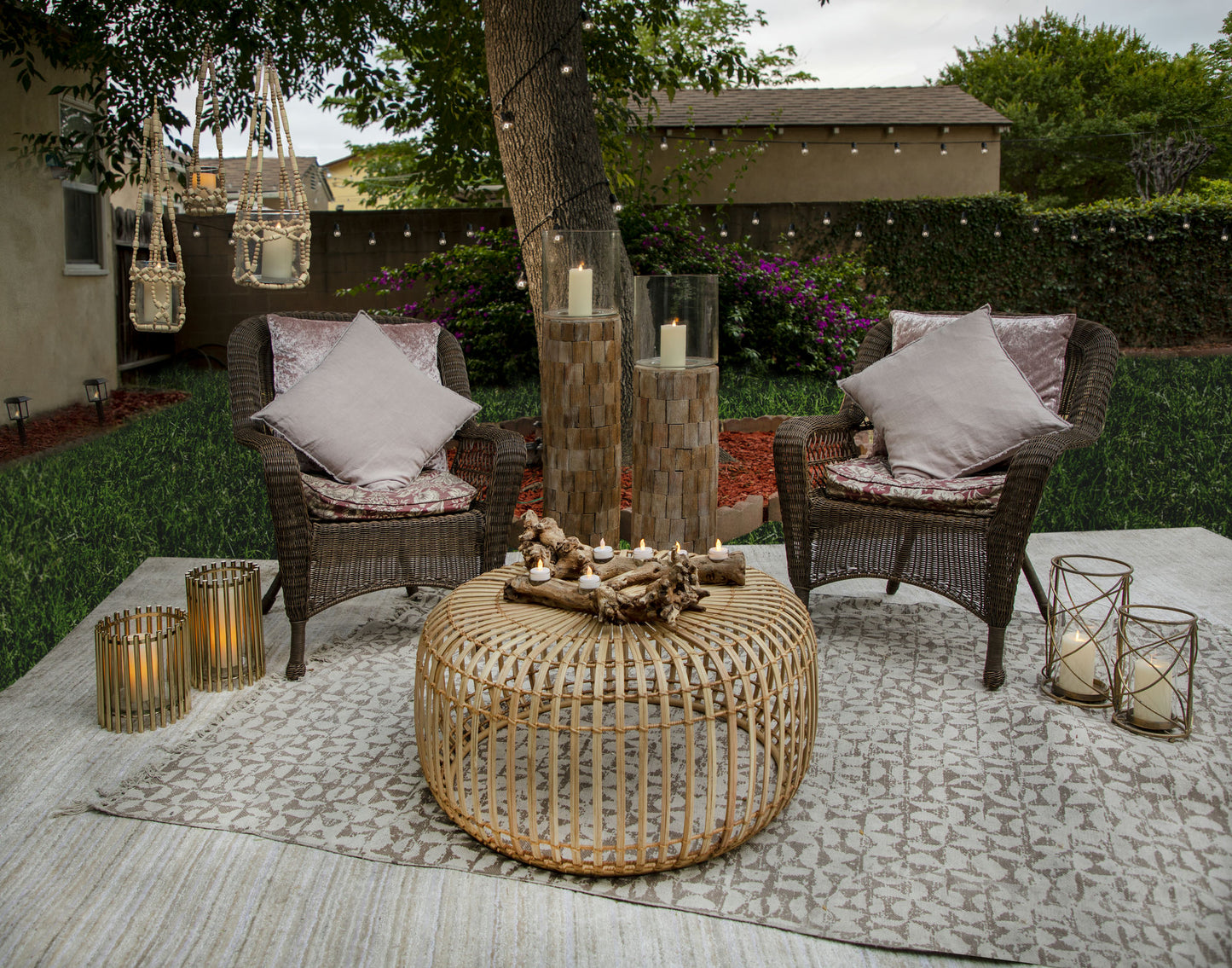Wood Bead Hanging Candle Holder, Ivory