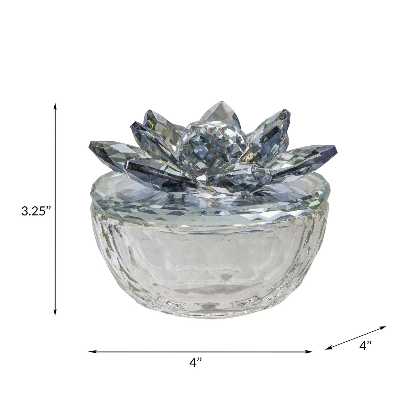 Glass Trinket Box Clear W/lt Blue Lotus Top