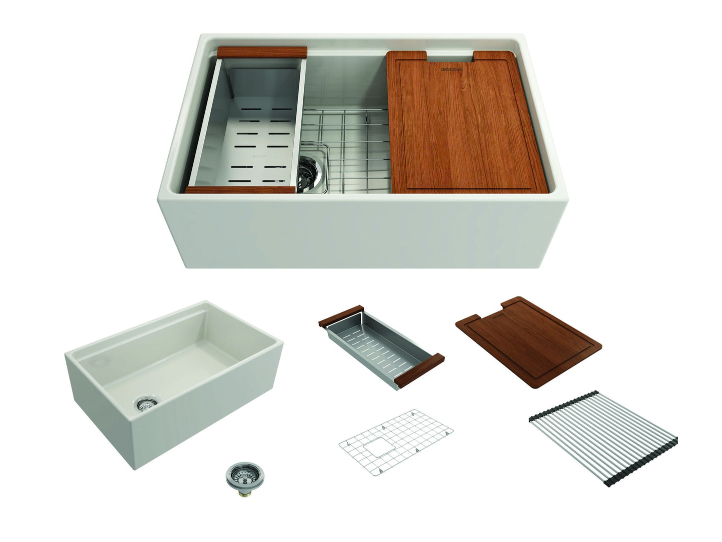 Contempo Step-Rim Apron Front Fireclay 30" Single Bowl Kitchen Sink in Biscuit