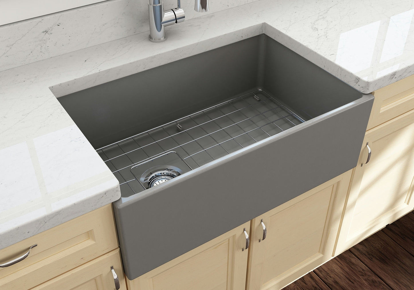 Contempo Apron Front Fireclay 30" Single Bowl Kitchen Sink in Matte Gray