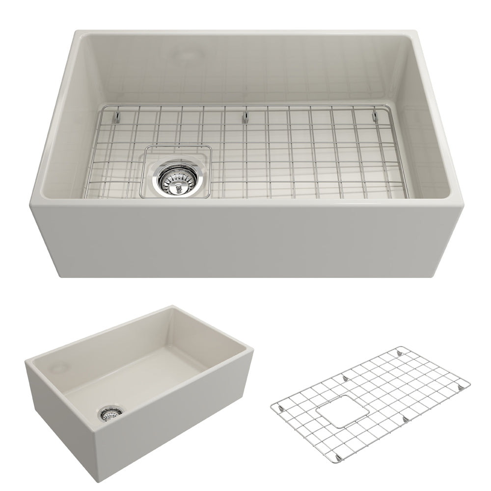 Contempo Apron Front Fireclay 30" Single Bowl Kitchen Sink in Biscuit