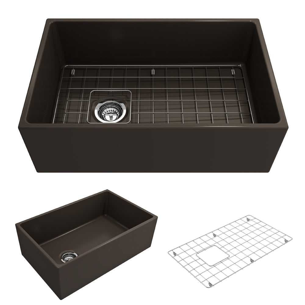 Contempo Apron Front Fireclay 30" Single Bowl Kitchen Sink in Matte Brown