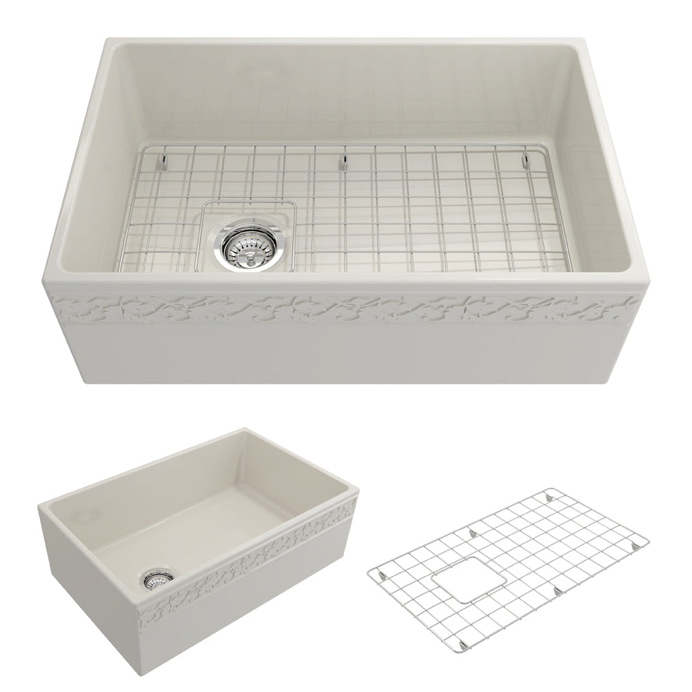 Vigneto Apron Front Fireclay 30" Single Bowl Kitchen Sink in Biscuit