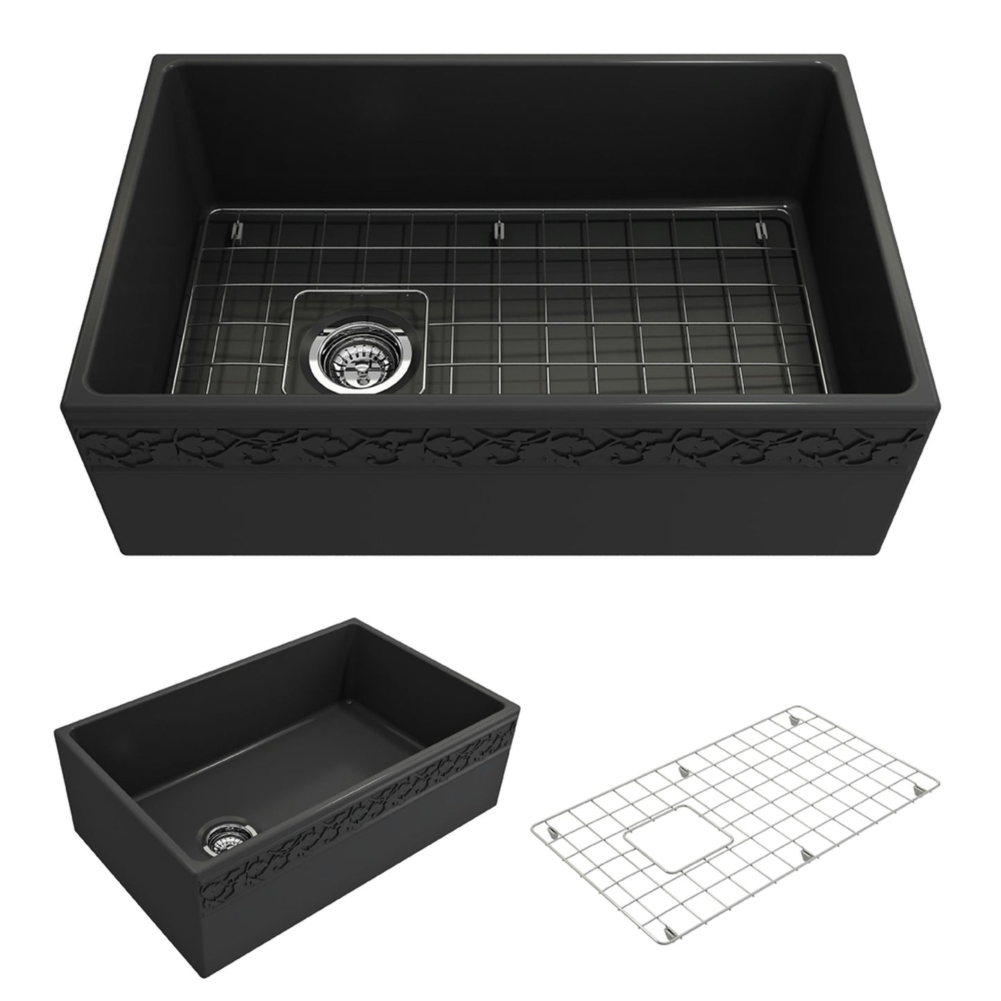 Vigneto Apron Front Fireclay 30" Single Bowl Kitchen Sink in Matte Dark Gray