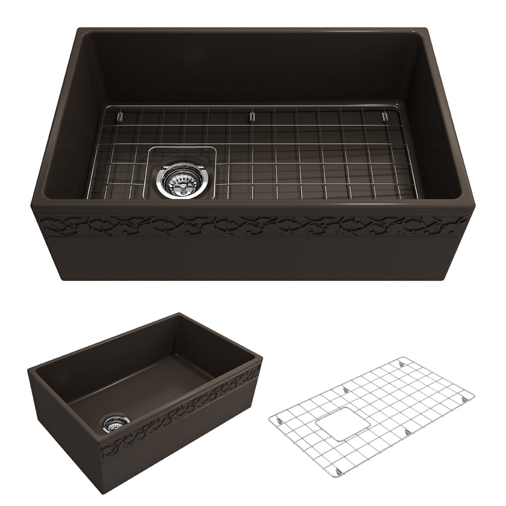 Vigneto Apron Front Fireclay 30" Single Bowl Kitchen Sink in Matte Brown
