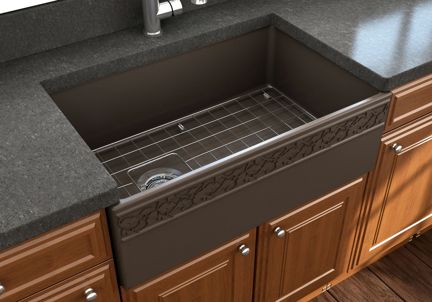 Vigneto Apron Front Fireclay 30" Single Bowl Kitchen Sink in Matte Brown