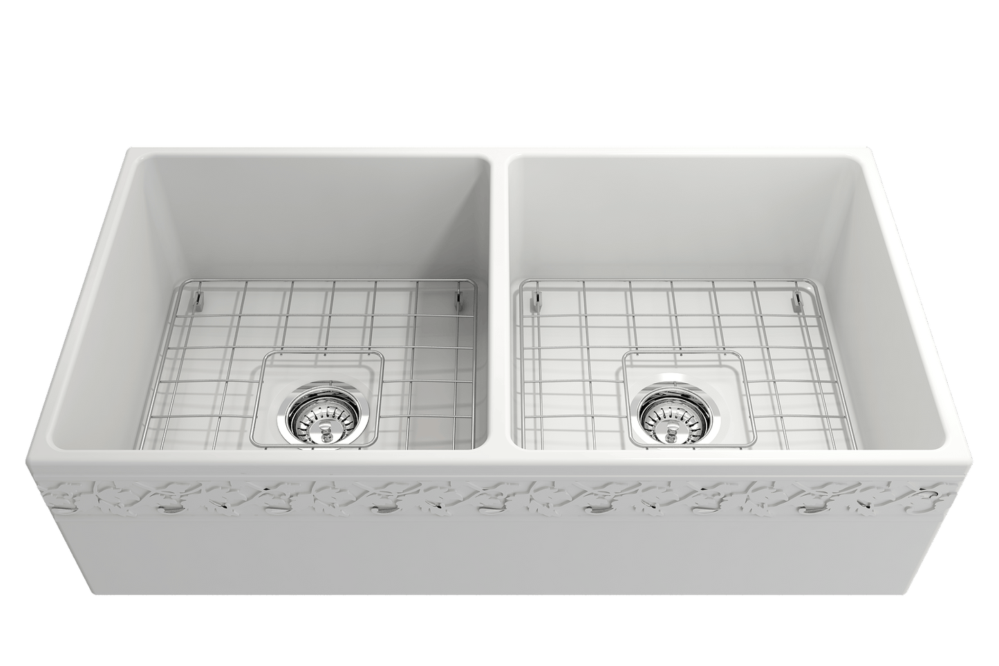 Vigneto Apron Front Fireclay 36" Double Bowl Kitchen Sink in Matte White