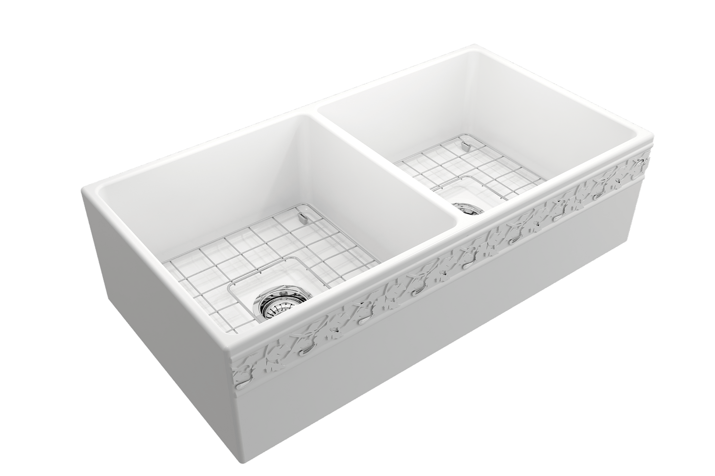 Vigneto Apron Front Fireclay 36" Double Bowl Kitchen Sink in Matte White
