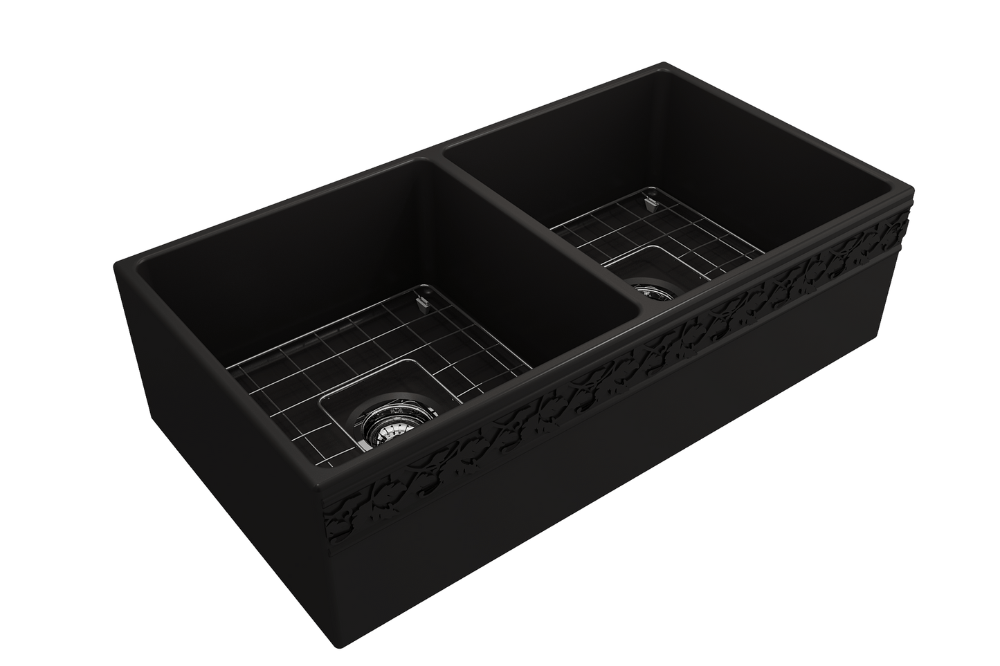 Vigneto Apron Front Fireclay 36" Double Bowl Kitchen Sink in Matte Black