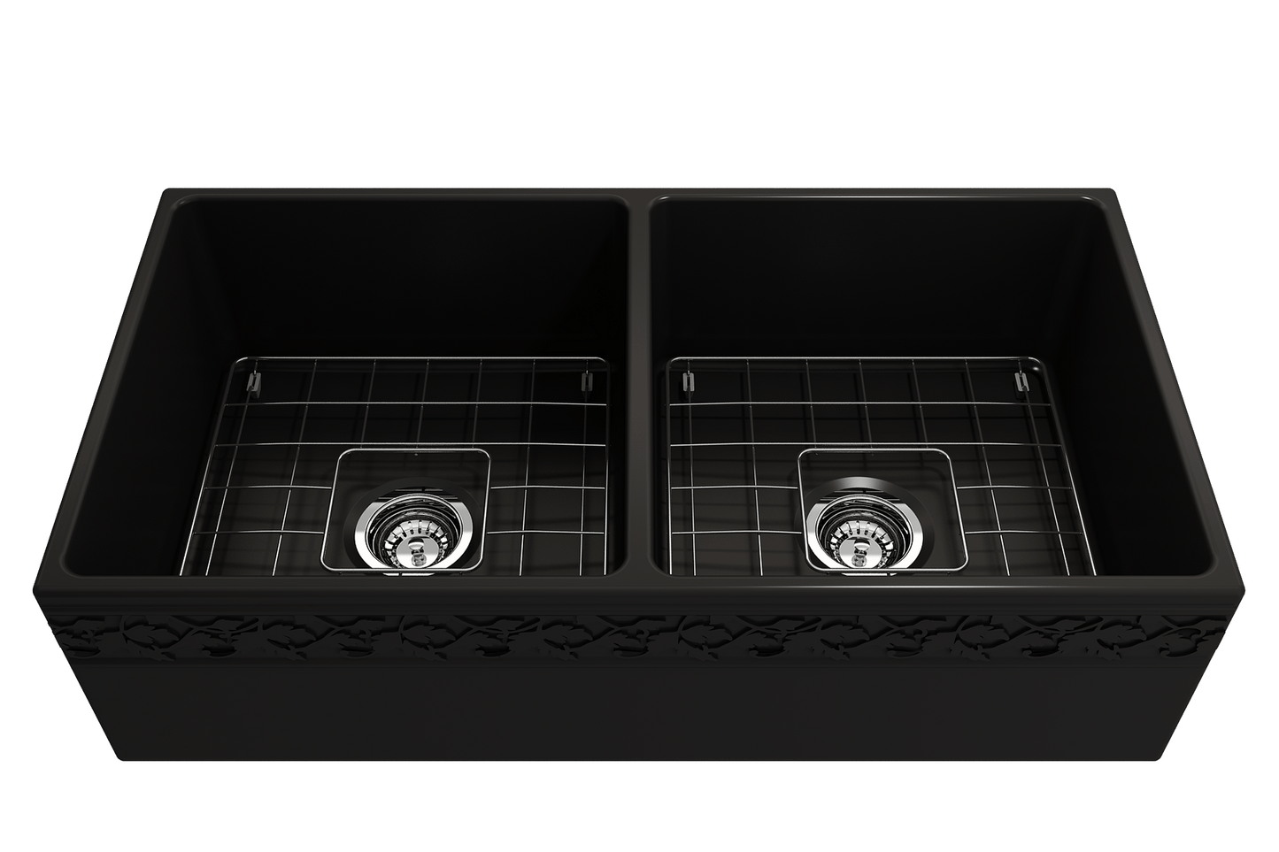 Vigneto Apron Front Fireclay 36" Double Bowl Kitchen Sink in Matte Black