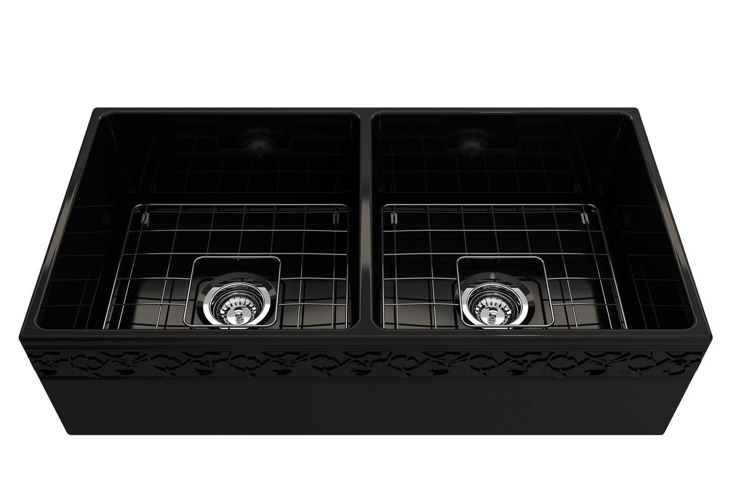 Vigneto Apron Front Fireclay 36" Double Bowl Kitchen Sink in Black