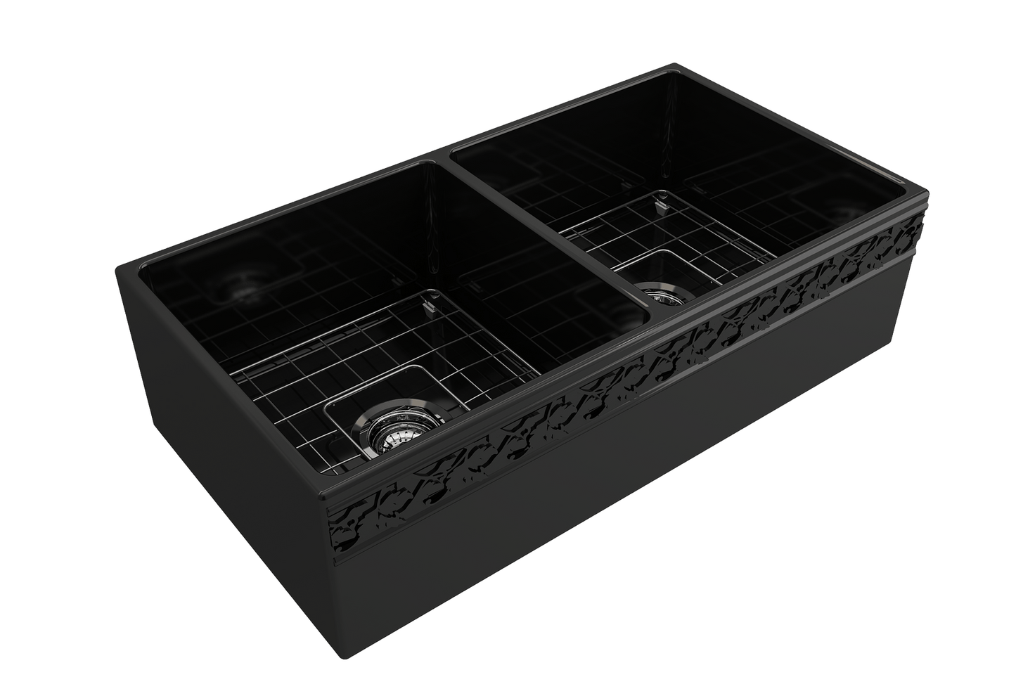 Vigneto Apron Front Fireclay 36" Double Bowl Kitchen Sink in Black