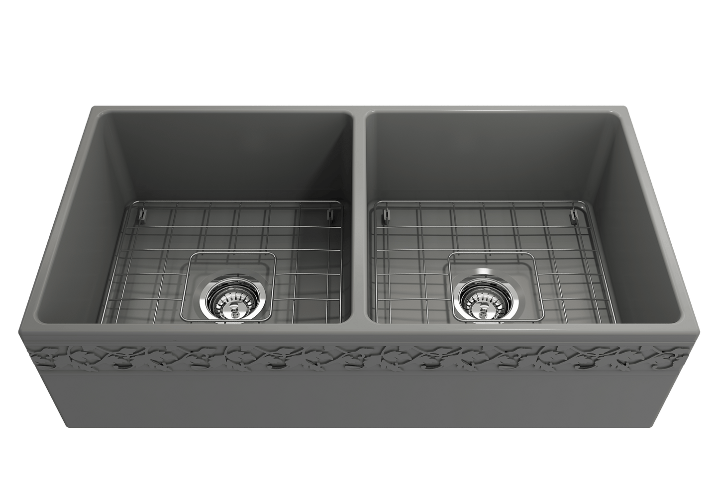 Vigneto Apron Front Fireclay 36" Double Bowl Kitchen Sink in Matte Gray