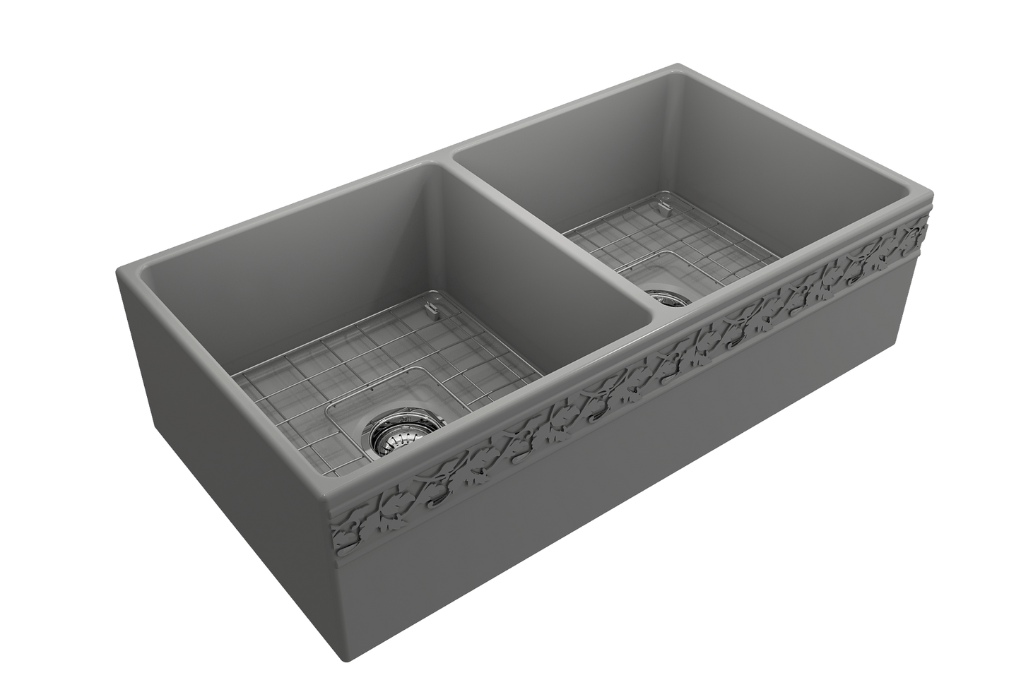 Vigneto Apron Front Fireclay 36" Double Bowl Kitchen Sink in Matte Gray