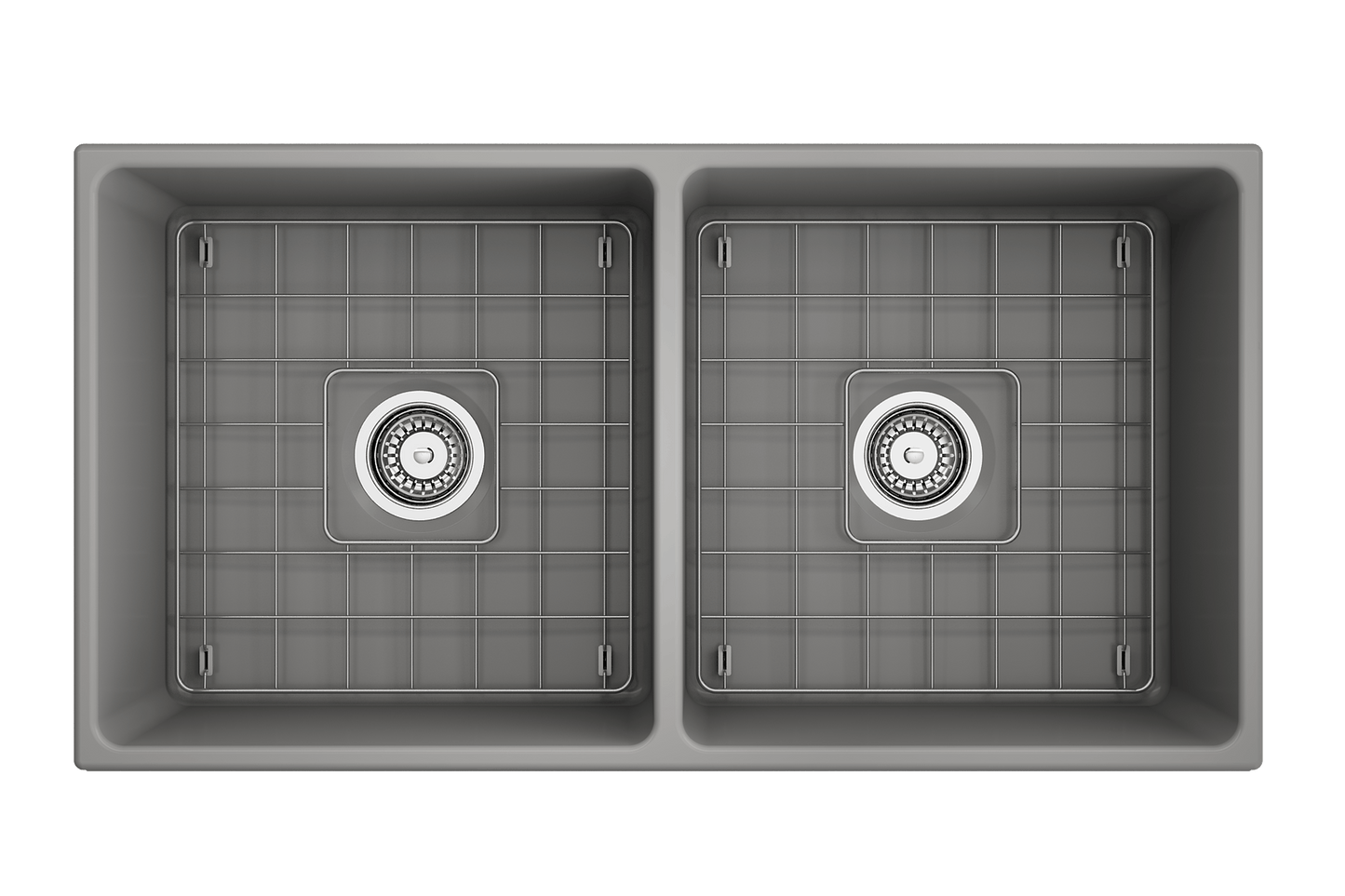 Vigneto Apron Front Fireclay 36" Double Bowl Kitchen Sink in Matte Gray