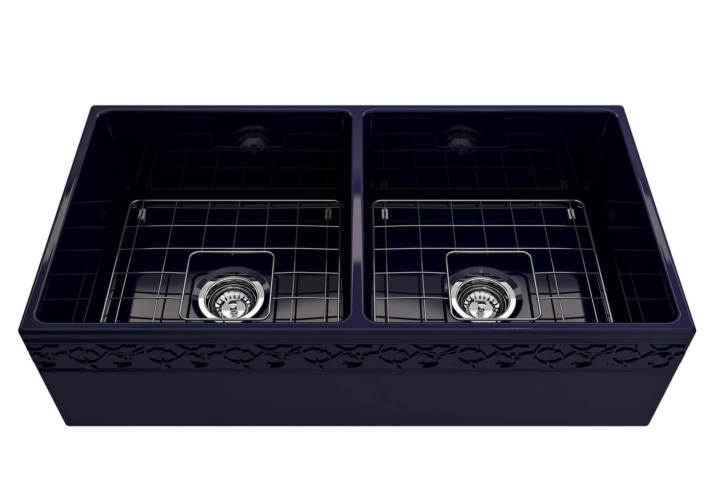 Vigneto Apron Front Fireclay 36" Double Bowl Kitchen Sink in Sapphire Blue