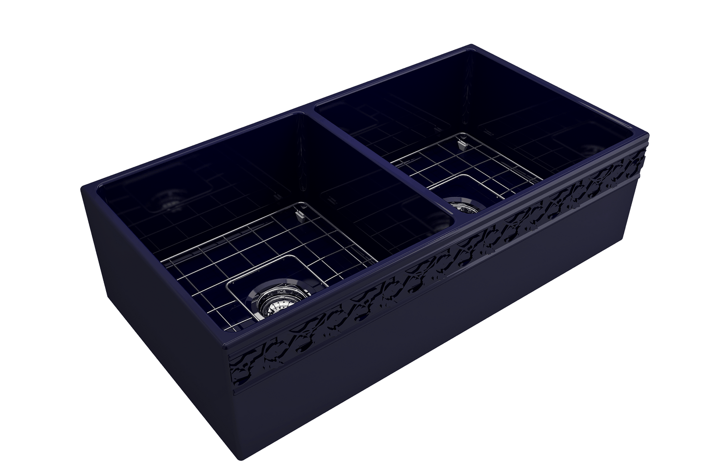 Vigneto Apron Front Fireclay 36" Double Bowl Kitchen Sink in Sapphire Blue