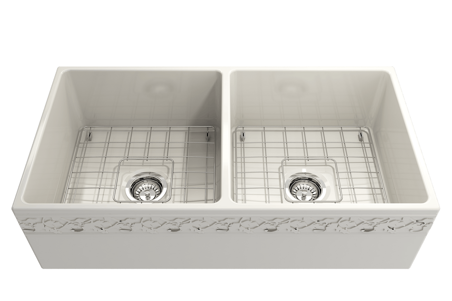 Vigneto Apron Front Fireclay 36" Double Bowl Kitchen Sink in Biscuit