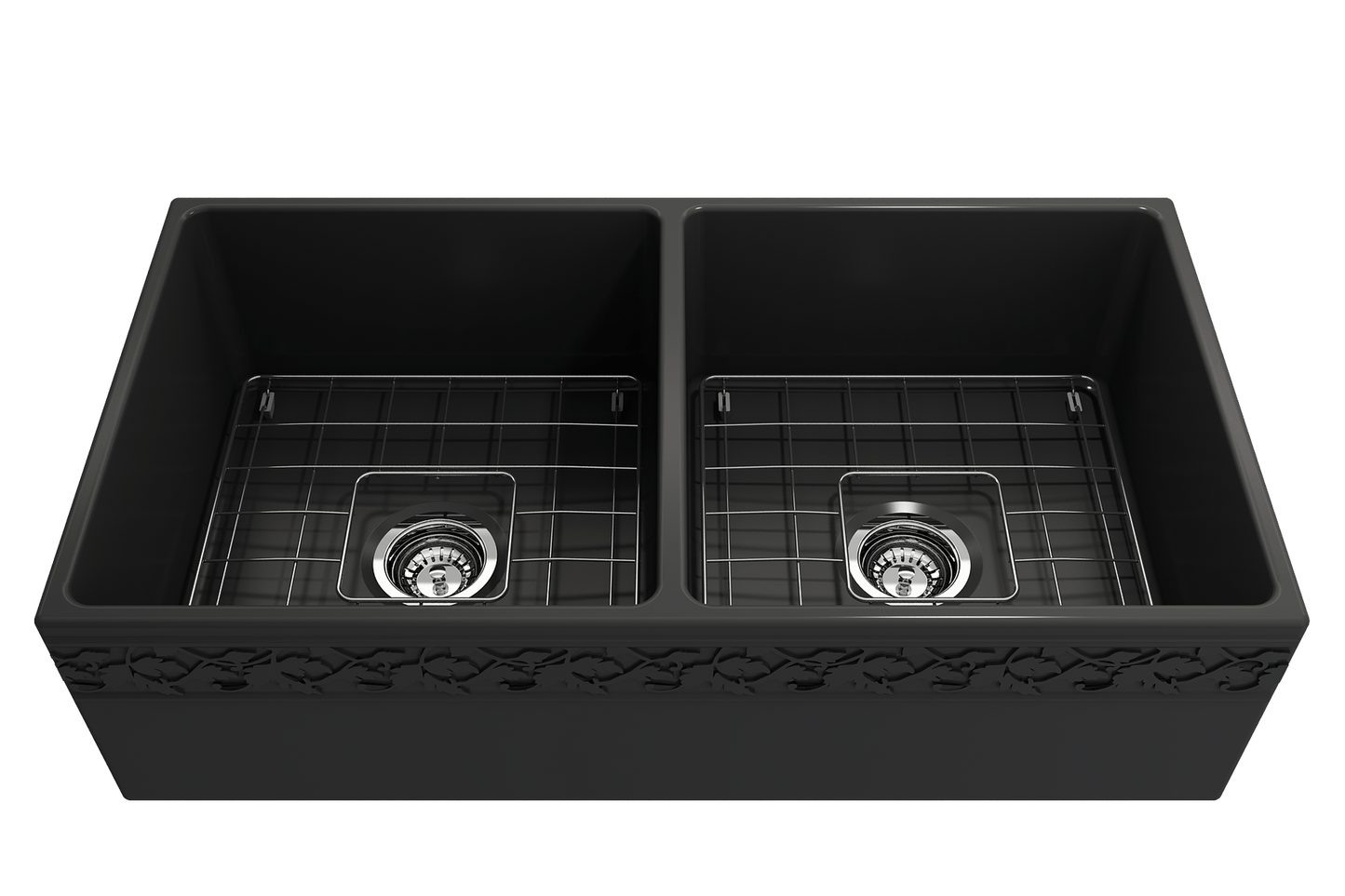 Vigneto Apron Front Fireclay 36" Double Bowl Kitchen Sink in Matte Dark Gray