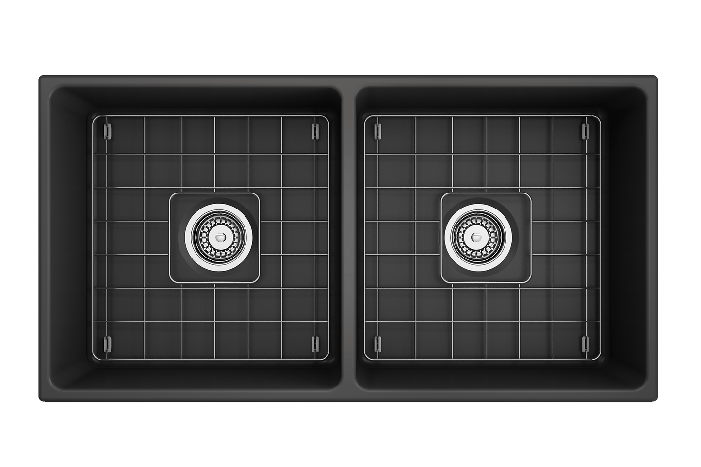 Vigneto Apron Front Fireclay 36" Double Bowl Kitchen Sink in Matte Dark Gray