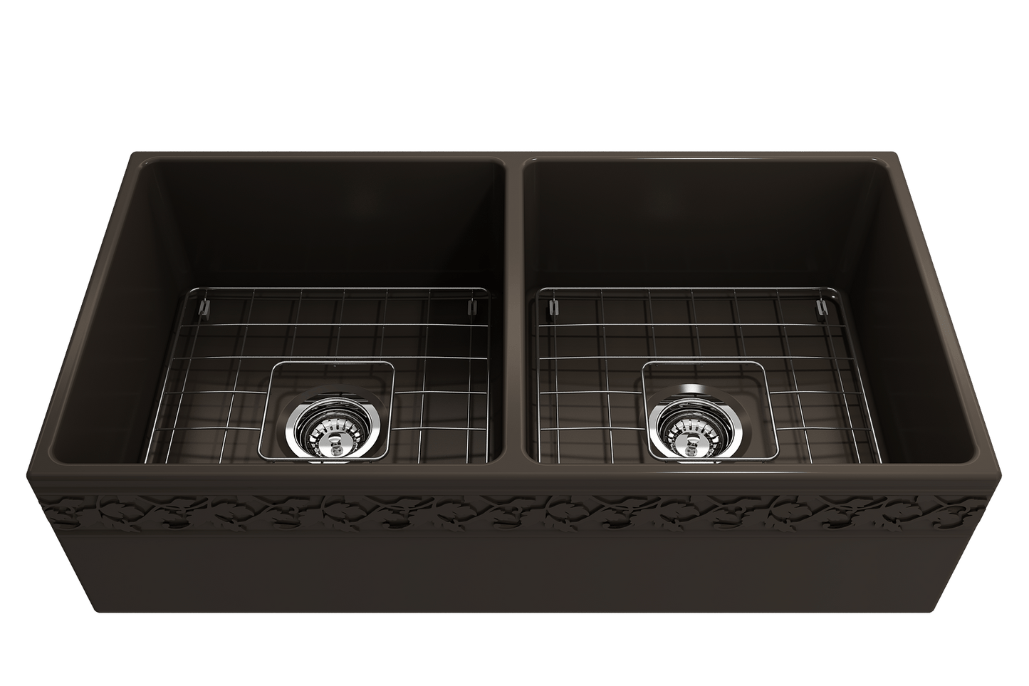 Vigneto Apron Front Fireclay 36" Double Bowl Kitchen Sink in Matte Brown