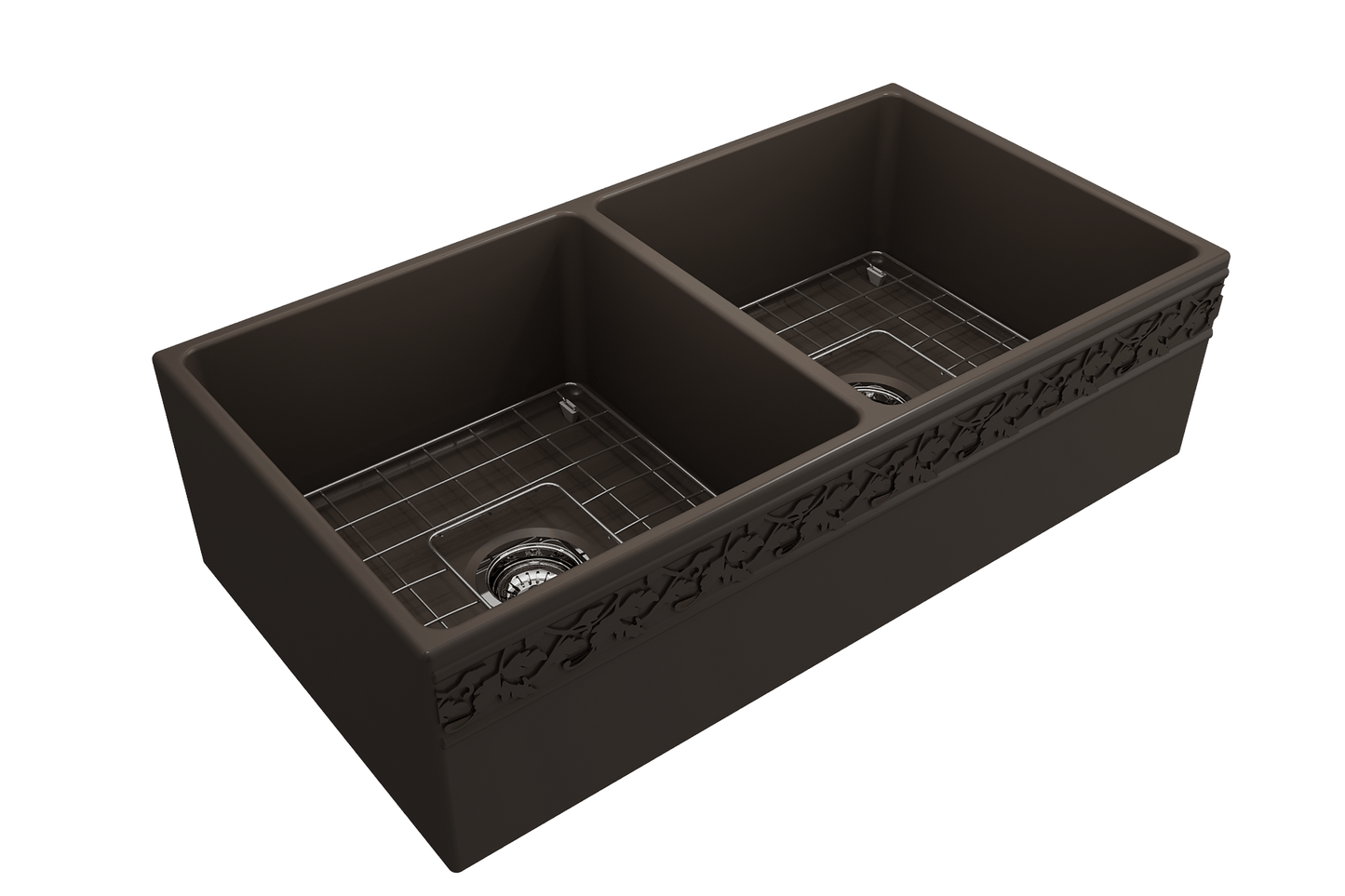 Vigneto Apron Front Fireclay 36" Double Bowl Kitchen Sink in Matte Brown