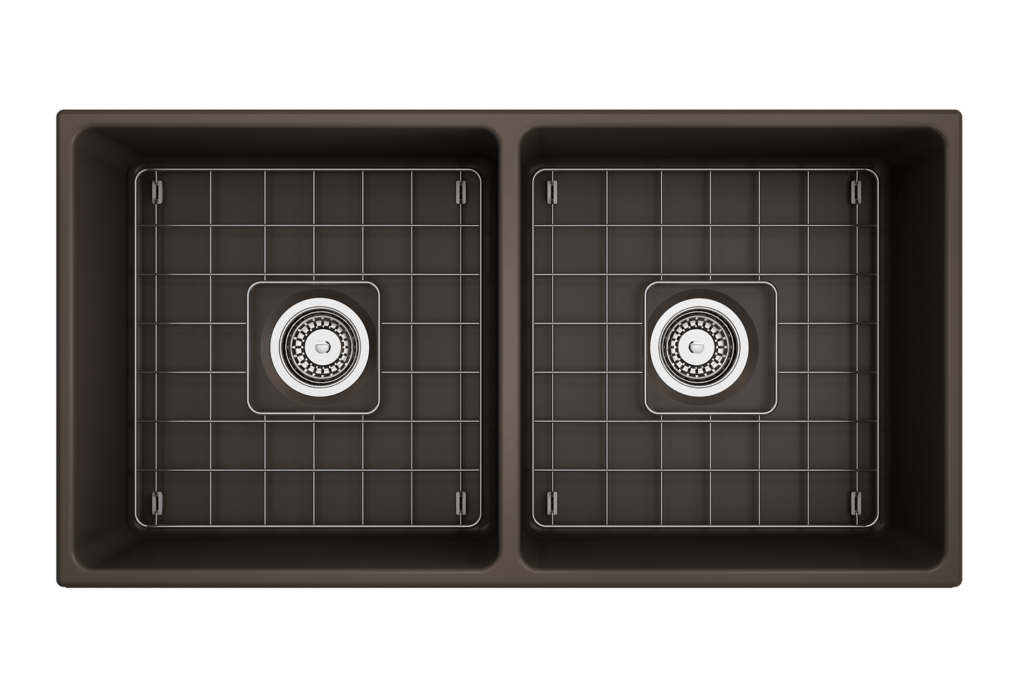 Vigneto Apron Front Fireclay 36" Double Bowl Kitchen Sink in Matte Brown