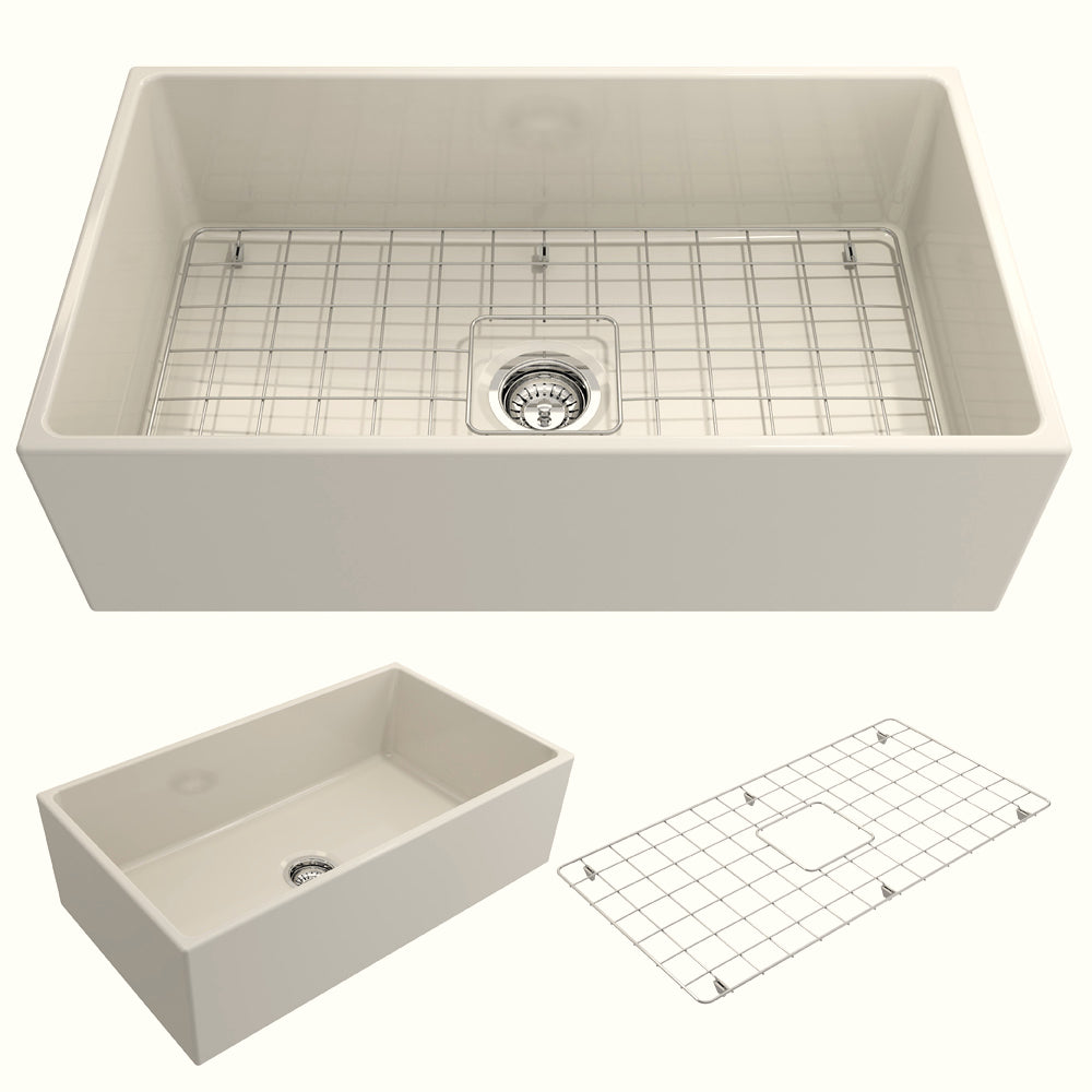 Contempo Apron Front Fireclay 33" Single Bowl Kitchen Sink in Biscuit