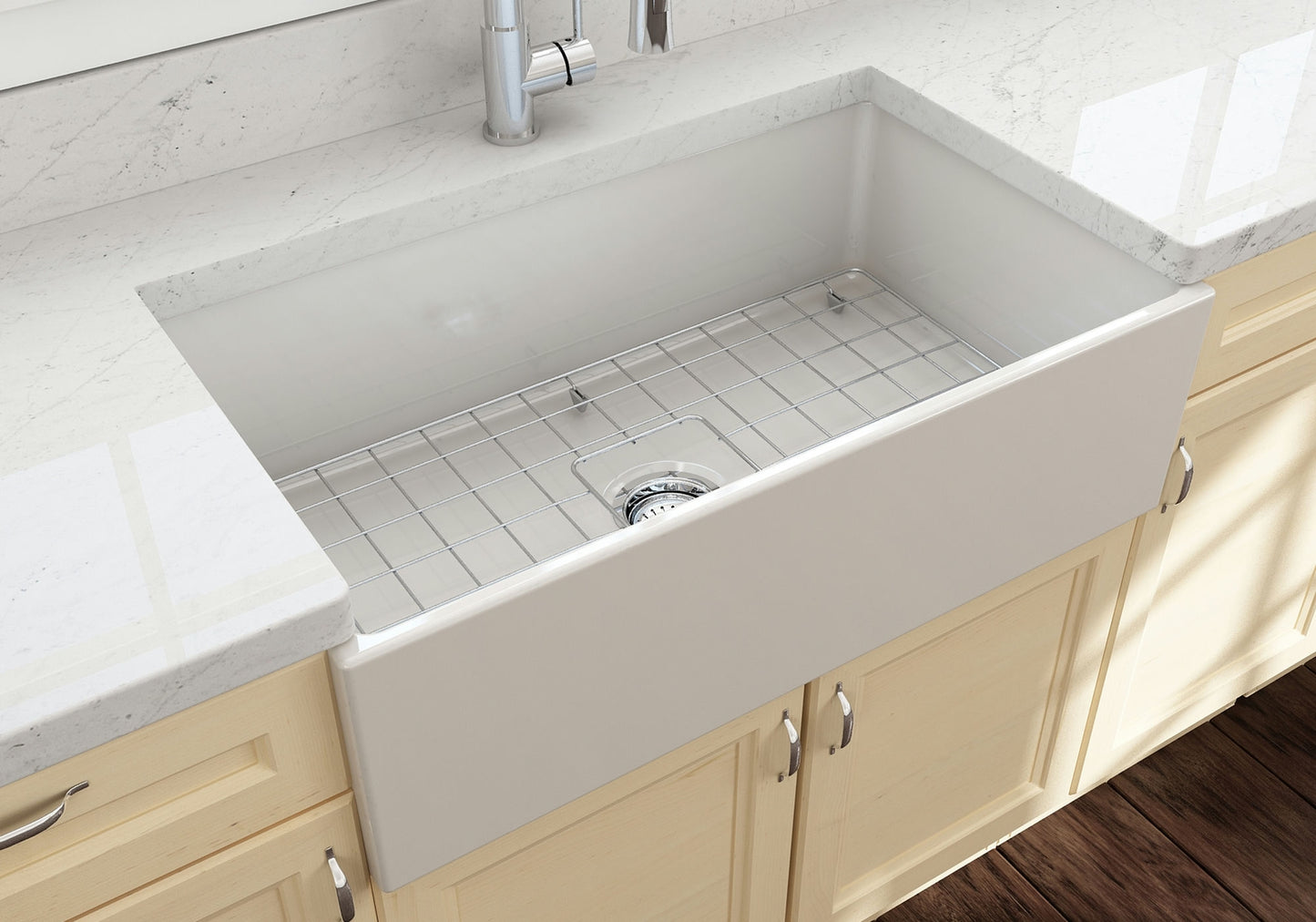 Contempo Apron Front Fireclay 33" Single Bowl Kitchen Sink in Biscuit