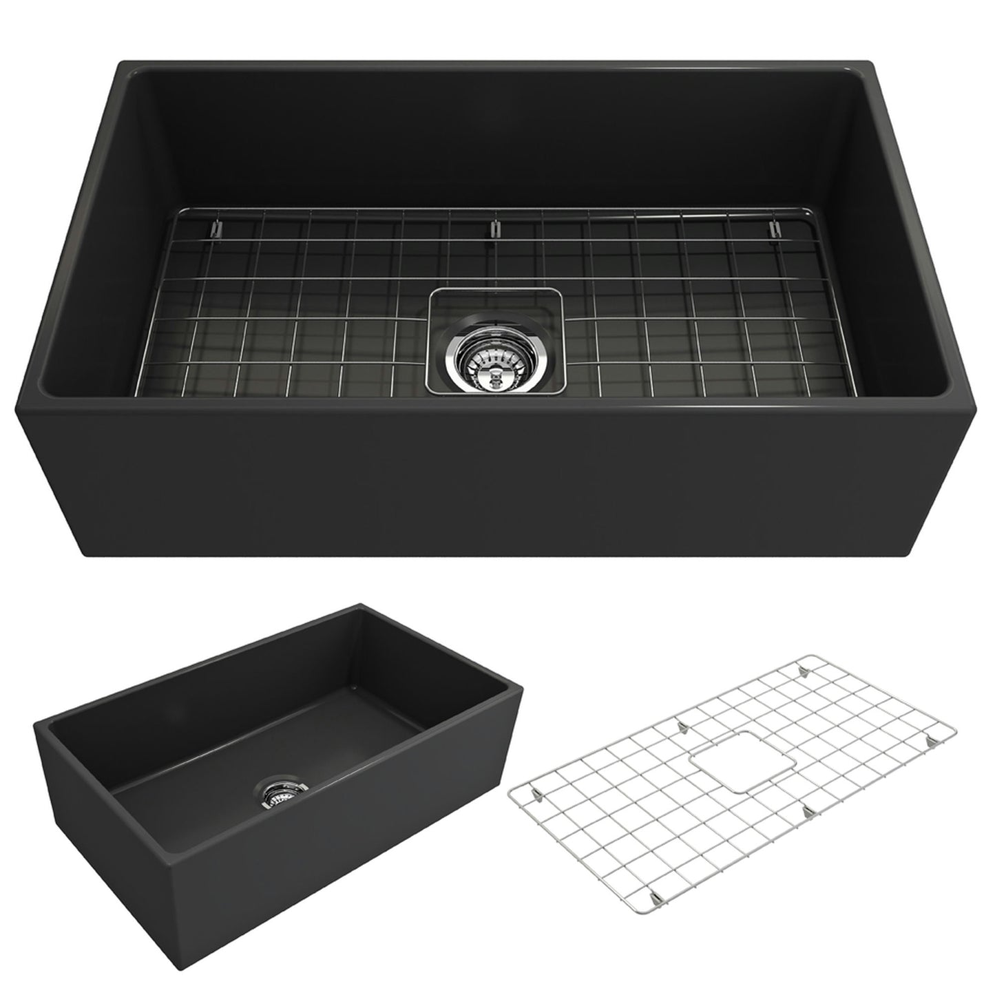Contempo Apron Front Fireclay 33" Single Bowl Kitchen Sink in Matte Dark Gray