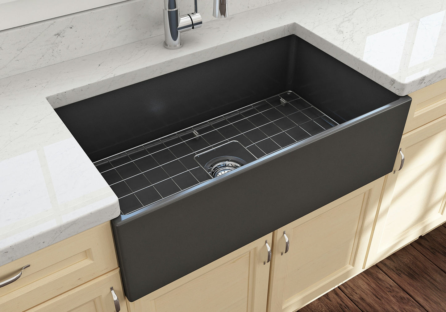 Contempo Apron Front Fireclay 33" Single Bowl Kitchen Sink in Matte Dark Gray