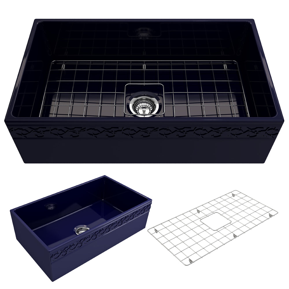 Vigneto Apron Front Fireclay 33" Single Bowl Kitchen Sink in Sapphire Blue