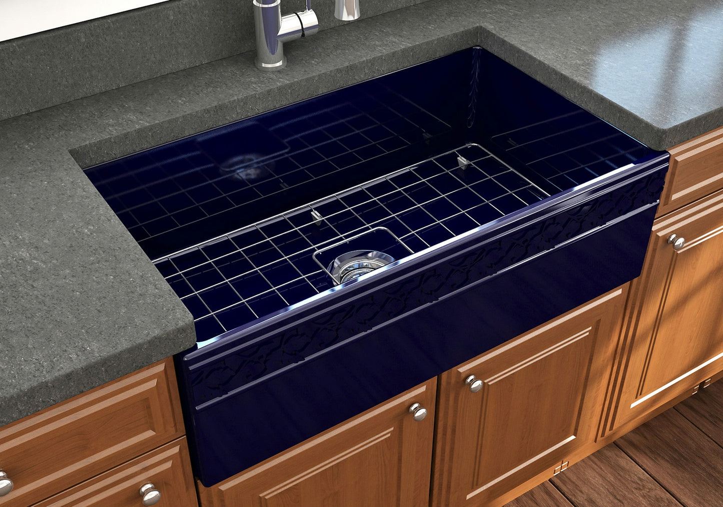 Vigneto Apron Front Fireclay 33" Single Bowl Kitchen Sink in Sapphire Blue