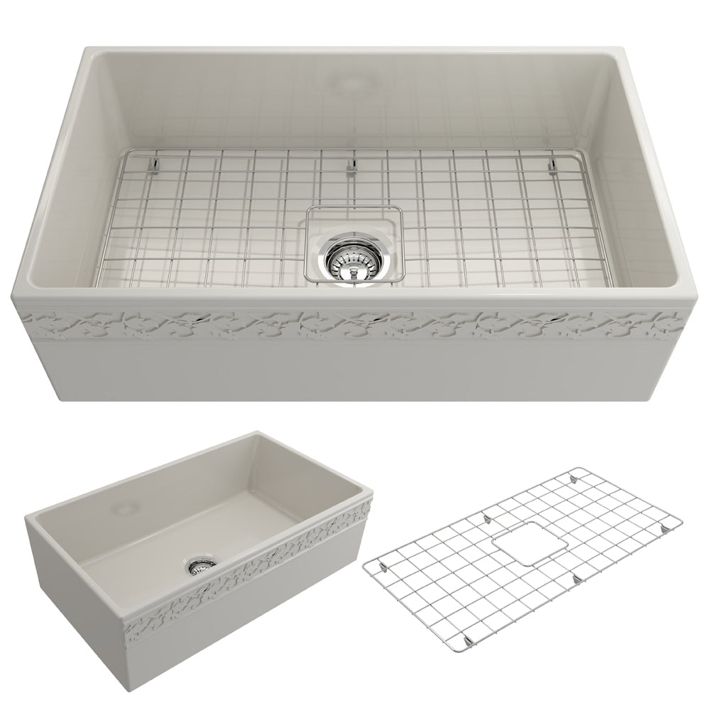 Vigneto Apron Front Fireclay 33" Single Bowl Kitchen Sink in Biscuit