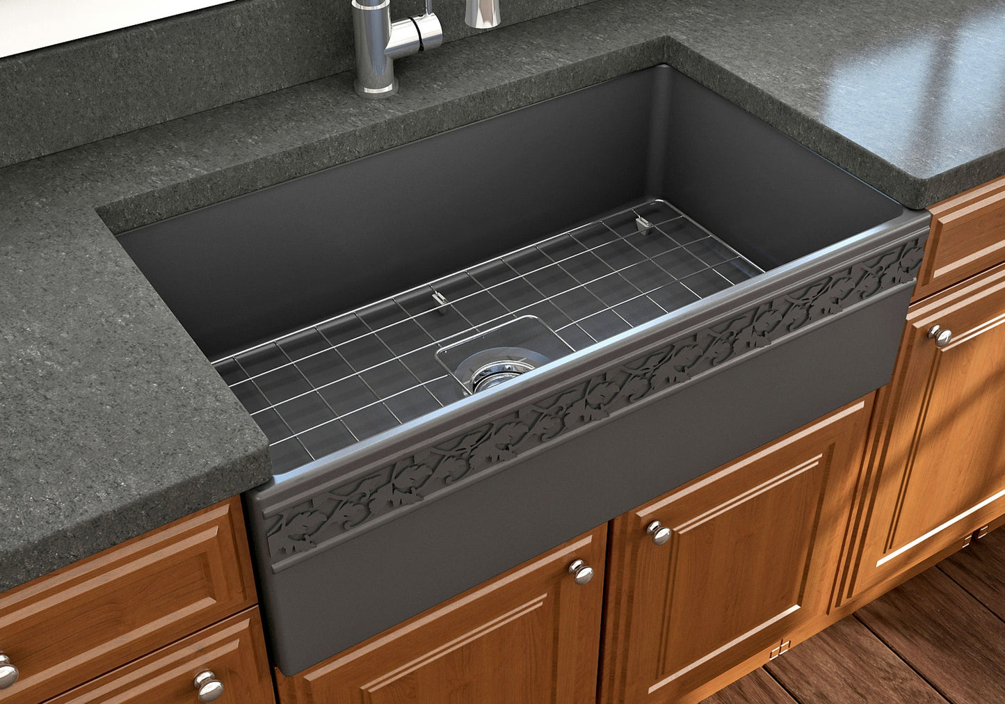 Vigneto Apron Front Fireclay 33" Single Bowl Kitchen Sink in Matte Dark Gray