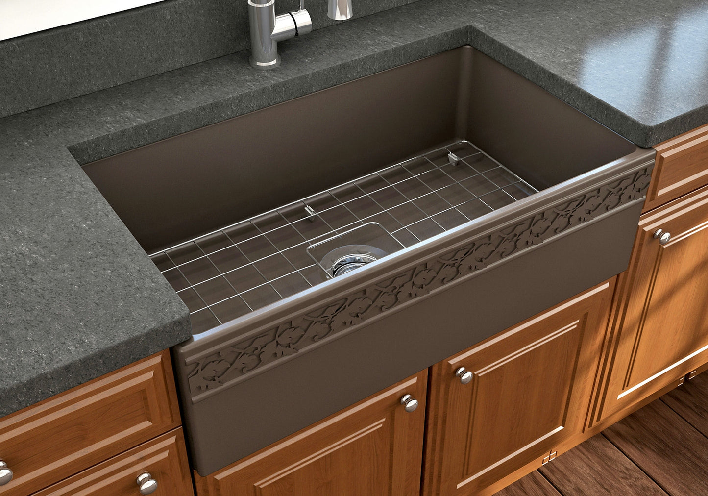 Vigneto Apron Front Fireclay 33" Single Bowl Kitchen Sink in Matte Brown
