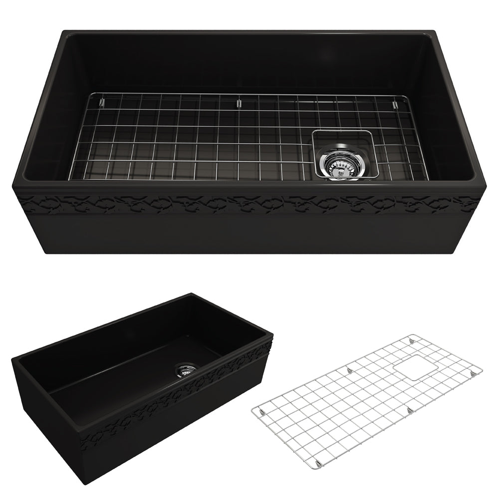 Vigneto Apron Front Fireclay 36" Single Bowl Kitchen Sink in Matte Black
