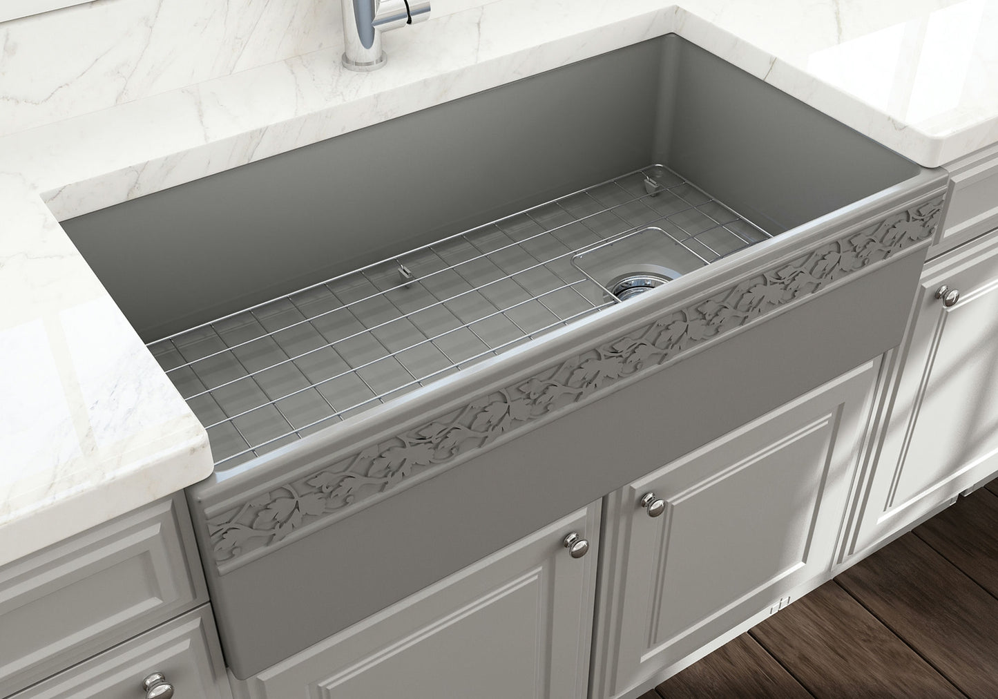 Vigneto Apron Front Fireclay 36" Single Bowl Kitchen Sink in Matte Gray