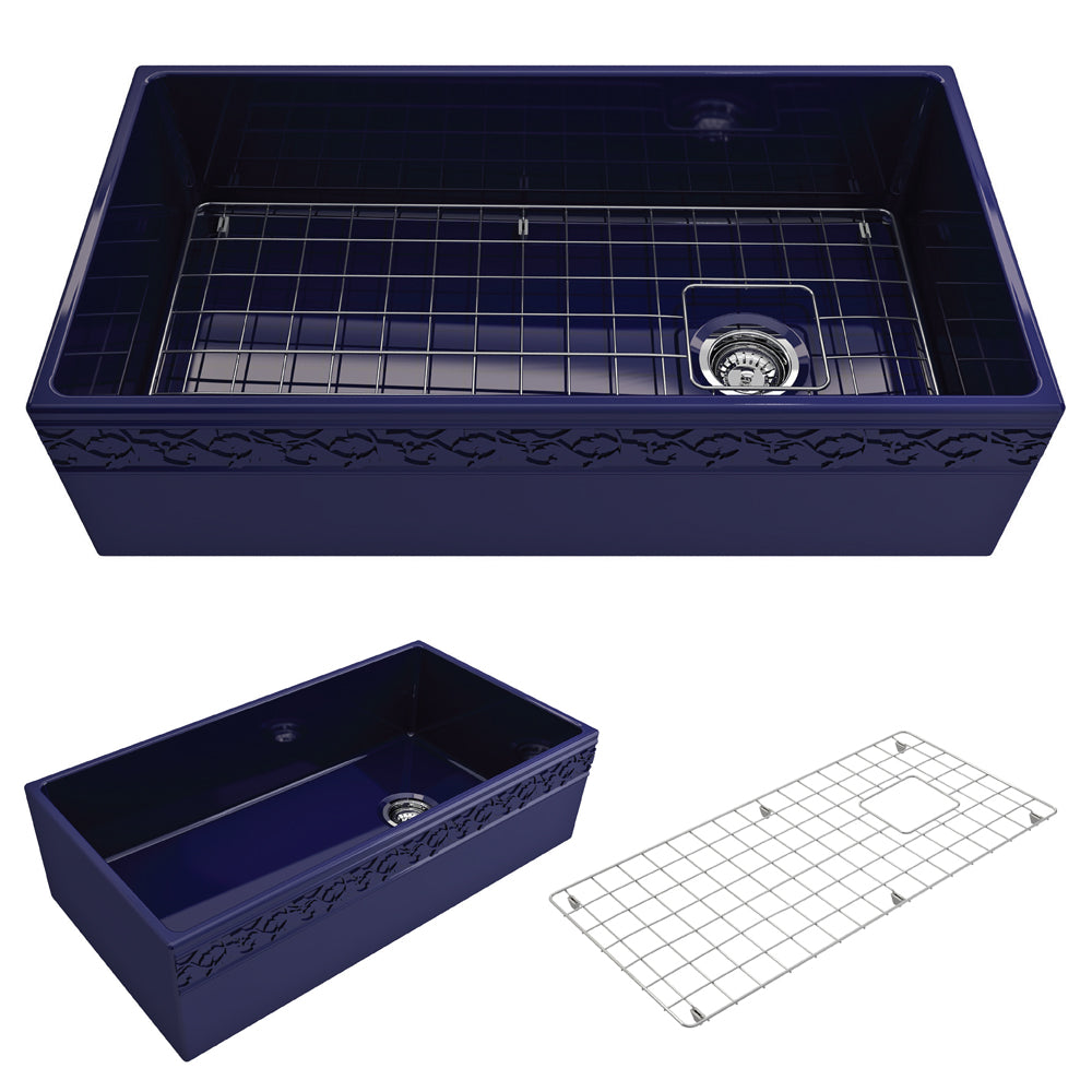 Vigneto Apron Front Fireclay 36" Single Bowl Kitchen Sink in Sapphire Blue
