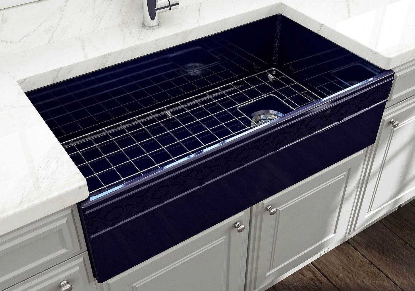 Vigneto Apron Front Fireclay 36" Single Bowl Kitchen Sink in Sapphire Blue