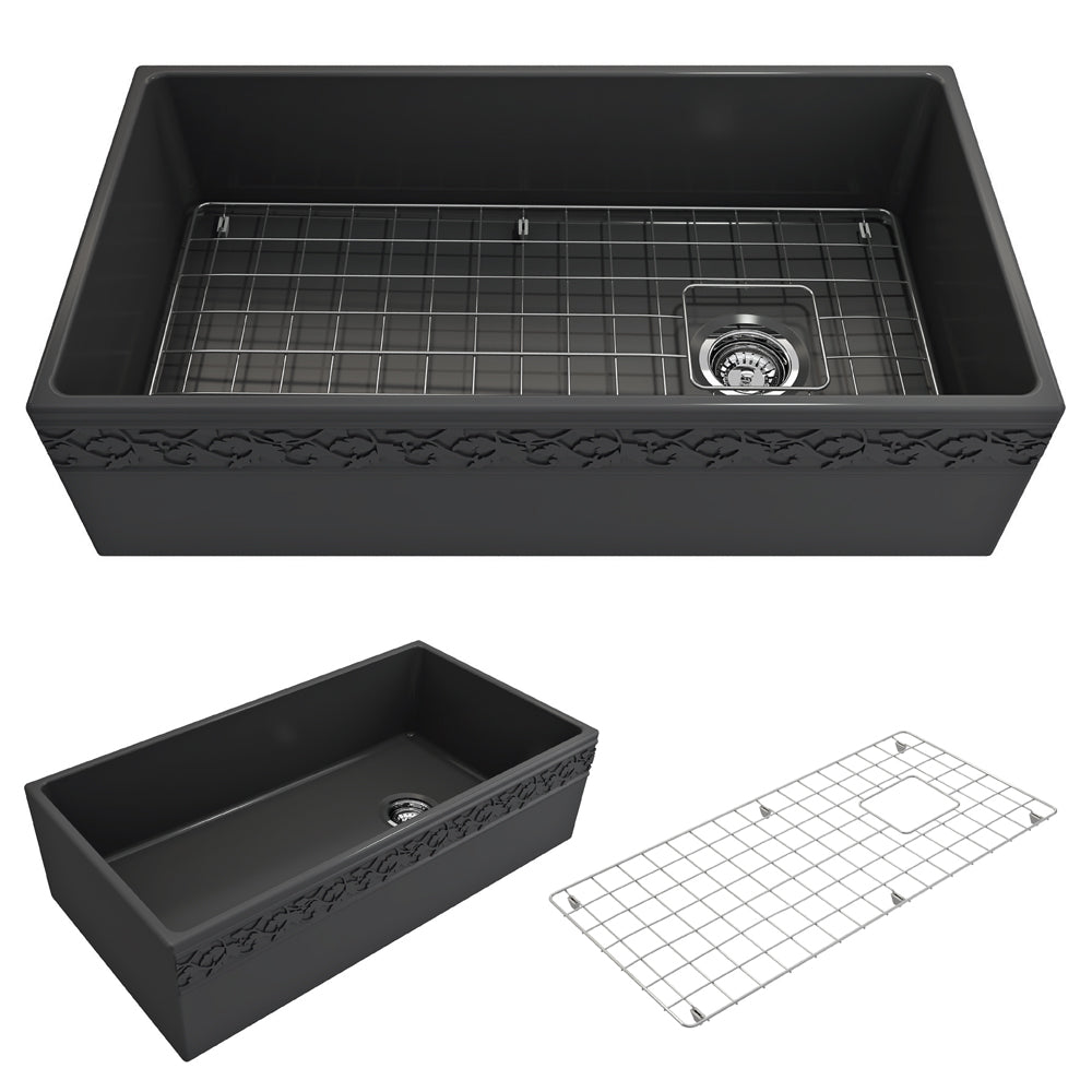 Vigneto Apron Front Fireclay 36" Single Bowl Kitchen Sink in Matte Dark Gray